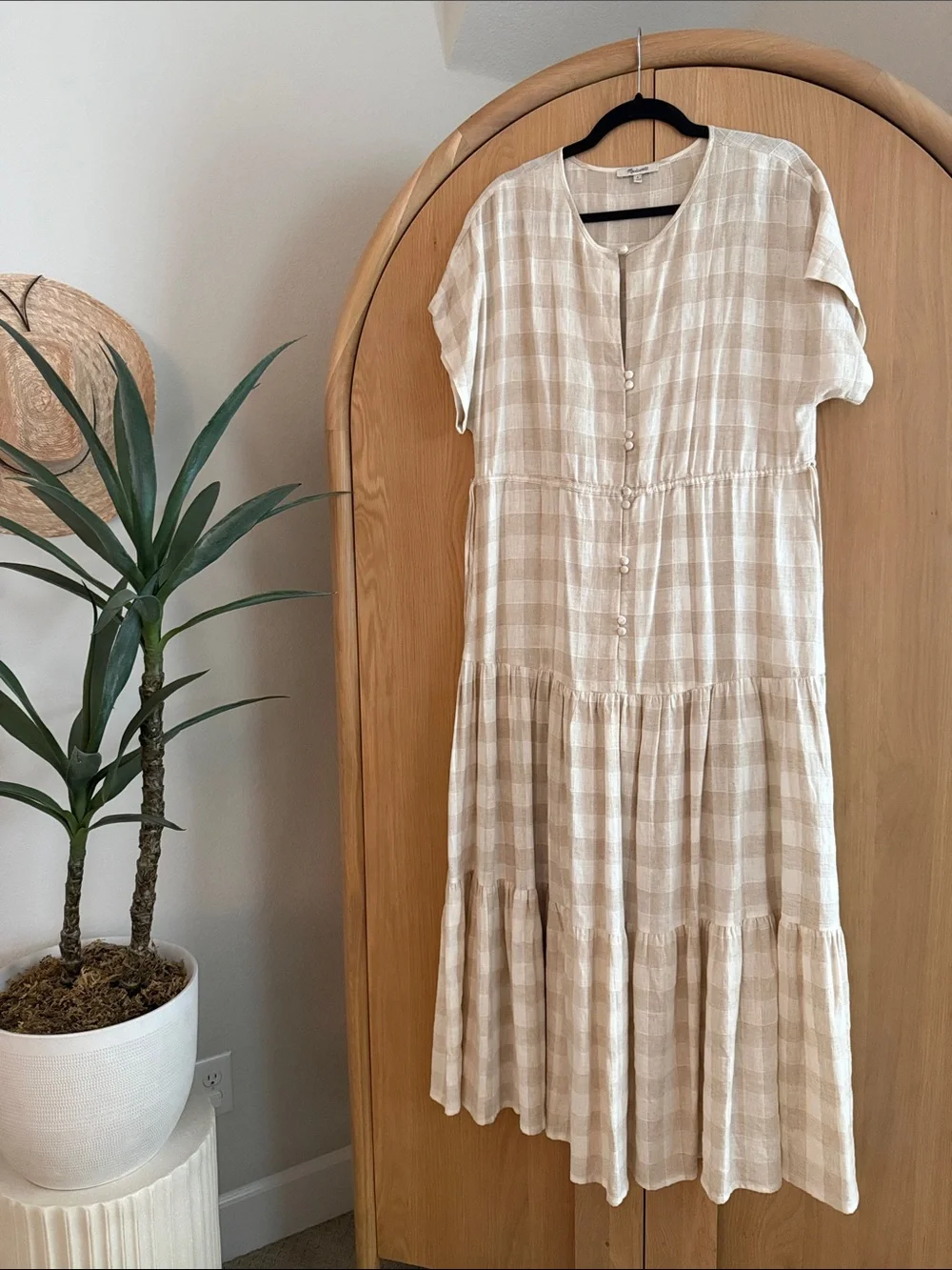 Madewell Beige Check Tiered Midi Dress - Picture 1 of 1